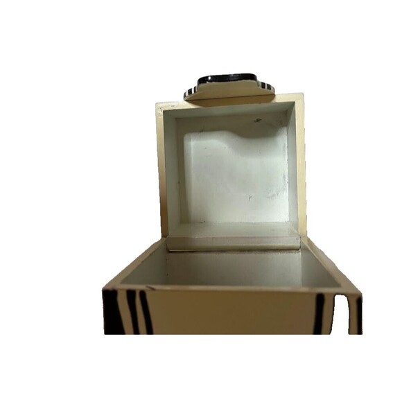 Vintage Trinket Box Wooden Painted Zebra Boho African Style 4.5" Cube Decor - Picture 7 of 7